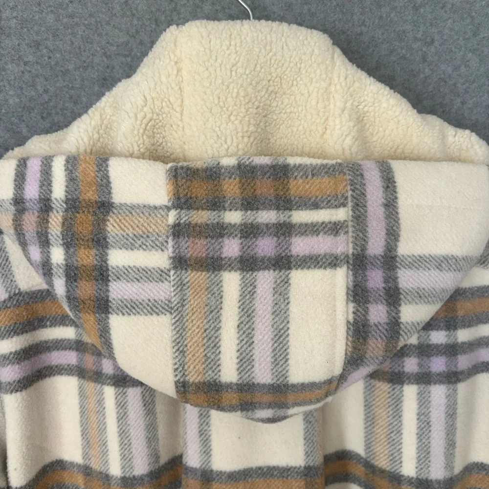 Anthropologie Hooded Plaid High Pile Fleece Lined Shirt Jacket L - Picture 5 of 12
